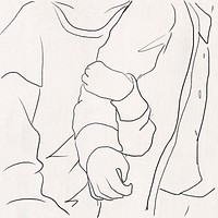 Girlfriend hugging boyfriend&rsquo;s arm psd Valentine&rsquo;s theme line drawing