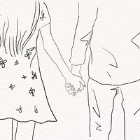 Couple holding hands psd grayscale romantic Valentine&rsquo;s illustration