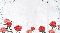 Valentine&rsquo;s red roses frame vector transparent with brick wall background