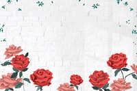 Red roses Valentine&rsquo;s frame with brick wall background