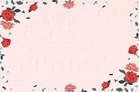 Valentine&rsquo;s red roses frame vector with pink brick wall background<br /> 