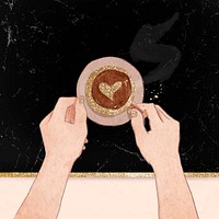 Cute coffee date Valentine&rsquo;s vector black glittery marble texture social media post
