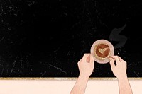 Cute heart coffee vector black glittery marble texture background