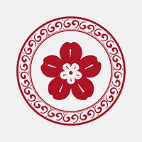 Chinese sakura flower badge vector red new year design element