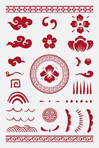 Chinese flowers red vector stickers collection