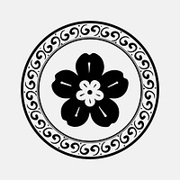 Black sakura flower badge psd Chinese traditional symbol