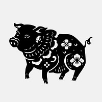 Pig year black traditional Chinese zodiac sign illustration