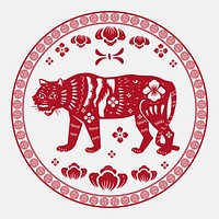 Year of tiger badge vector red Chinese horoscope animal