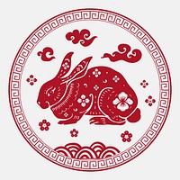 Chinese rabbit animal badge vector red new year design element