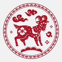 Goat year red badge vector traditional Chinese zodiac sign