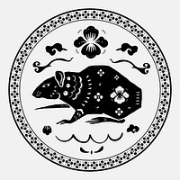 Chinese New Year rat psd badge black animal zodiac sign