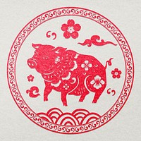 Chinese pig animal badge vector red new year design element