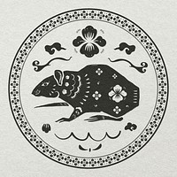 Chinese New Year rat psd badge black animal zodiac sign