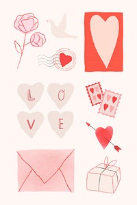 Lovely valentine psd doodle design elements set
