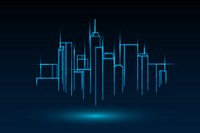 Construction technology hologram psd skyline of city graphic