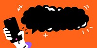 Blank black speech bubble frame on orange background