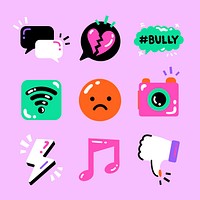 Bright colorful icon vector set on social media theme