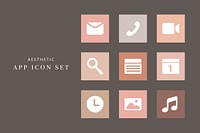 Simple flat app icons psd in earth tone for mobile phone set
