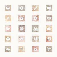 Mobile app icons psd in aesthetic beige theme set