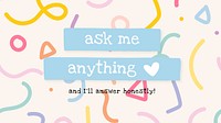 Cute banner template vector in memphis style with ask me anything