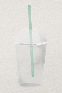 Plastic cup psd with green straw design element