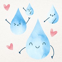 Water drops with happy faces design element