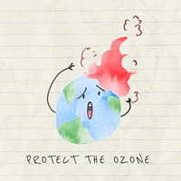 Editable environment template vector for social media post with protect the ozone text in watercolor