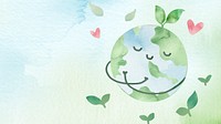 Watercolor background with globe hugging itself illustration