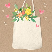 Eco-friendly background with flowers in tote bag illustration       