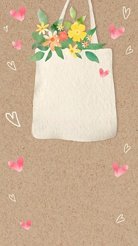 Eco-friendly background vector with flowers in tote bag illustration                                                                              