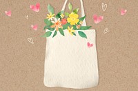 Eco-friendly background with flowers in tote bag illustration       