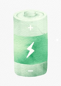 Battery in green watercolor design element