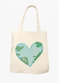 Tote bag vector with heart-shaped earth design element