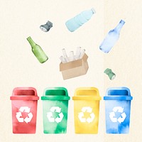 Trash recycling bins design element set