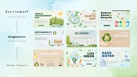 Editable presentation template vector for an environment awareness campaign in watercolor set