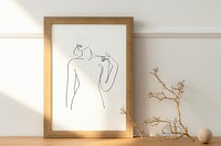 Frame with minimal aesthetic woman line art graphic