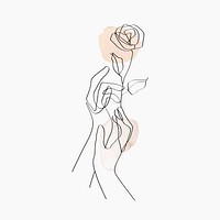 Minimal line art hands floral beige pastel aesthetic illustration