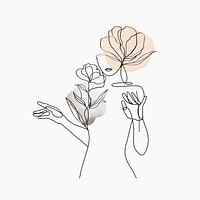 Aesthetic woman line art psd beige pastel in minimal botanical theme