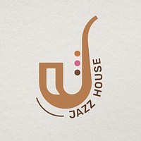 Saxophone music psd logo flat design with jazz house text
