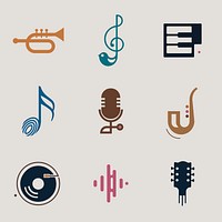 Minimal flat music icon design set