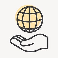 Hand presenting globe icon for business in simple line