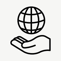 Hand presenting globe icon vector for business in simple line