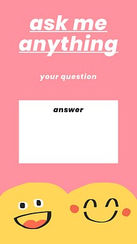 Q&amp;A editable template vector in cute emoticon theme social media story