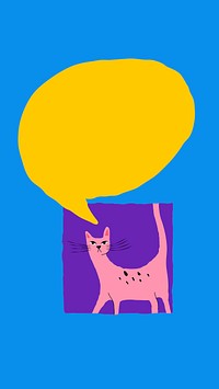Pink cat background vector with yellow speech bubble