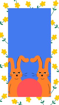 Easter frame with orange bunnies cute and colorful animal illustration