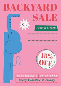 Pink backyard sale with cute elephant illustration