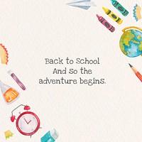 &#39;Back to School&#39; with school stationery in watercolor back to school social media post