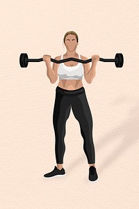 Weightlifting woman with barbell workout in minimal style