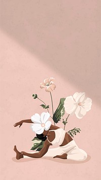 Floral border wallpaper with yoga, health and wellness illustration