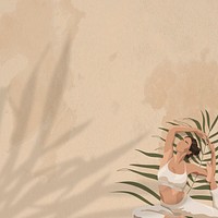 Health and wellness background beige with women stretching illustration